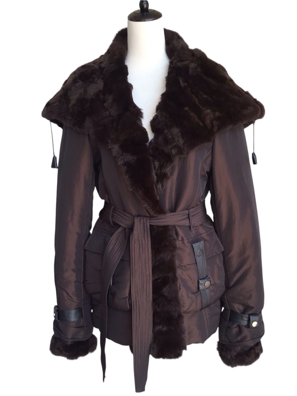 Damselle New York Vintage Rabbit Fur Trimmed Jacket in Brown